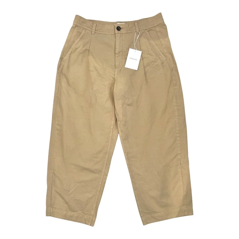 Everlane NWT Khaki Barrel Leg Pants Organic Cotton Quiet Luxury Coastal Size 12